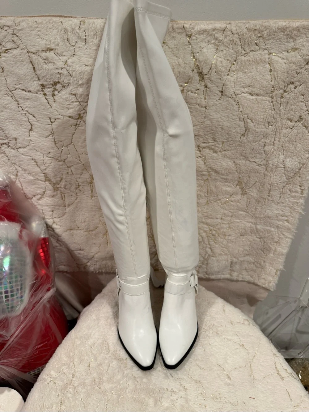 White Pointed Over-the-Knee Women's Boots